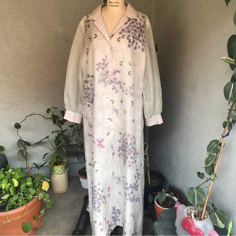 Lady SHAHEEN | Vintage Ivory Floral Botanical Design Sheer Maxi Dress